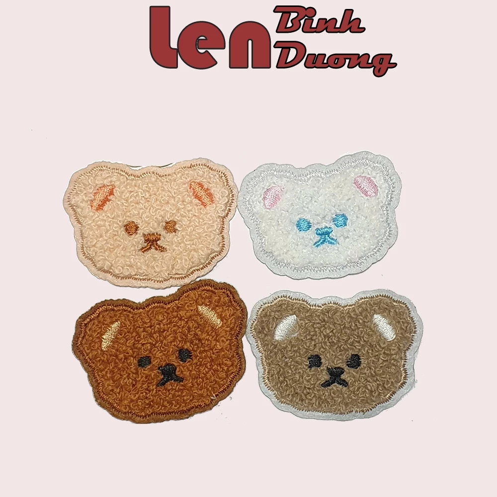 Miếng Dán Hình Gấu, Bông Hoa, Con Cừu 4cm Trang Trí Khăn Choàng Cổ, Túi Xách, Balo Có Sẵn Keo