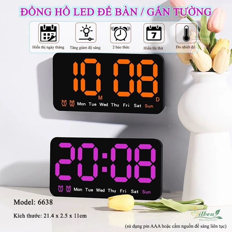 Đồng Hồ LED Báo Thức Để Bàn Gắn Tường