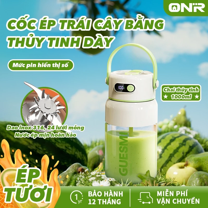 Máy Xay Sinh Tố Cầm Tay Mini Đa Năng, Thiết Kế Nắp Đôi, Hiển Thị Pin, BH 12 Tháng