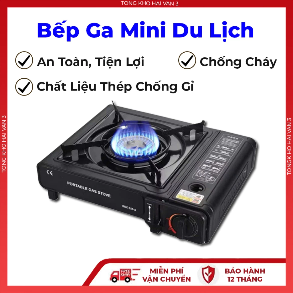 Bếp ga mini du lịch, bếp gas sản xuất bằng thép không gỉ chịu nhiệt độ cao chống cháy nổ, an toàn, tiện lợi..