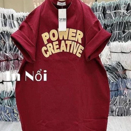 Áo thun nữ tay lỡ form rộng chất cotton su in chữ POWER phong cách Hàn Quốc  THUUNISEX M576