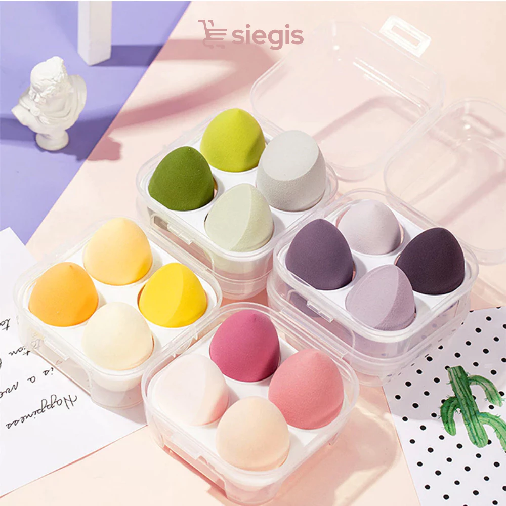 Hộp 4 Mút Tán Kem Nền Hình Hạt Nước Siêu Mềm Mịn Có Hộp Đựng Vệ Sinh