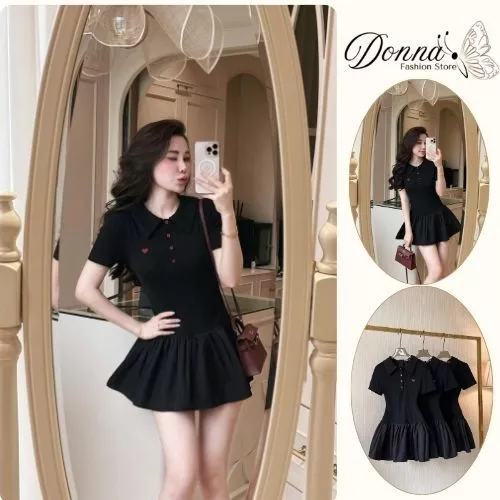 set váy nữ, đầm nữ polo hình tym ngực thoáng mát vải cotton mền mại co dãn Donna hcom25691
