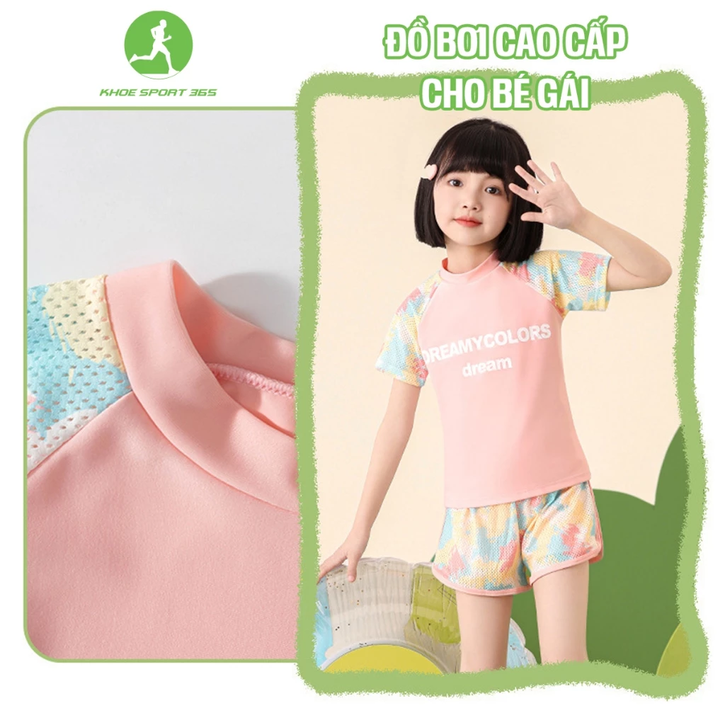 Bộ đồ bơi cộc tay cao cấp thời thượng mùa hè dành cho bé gái , chất liệu thoáng mát an toàn cho da - KHOESPORT