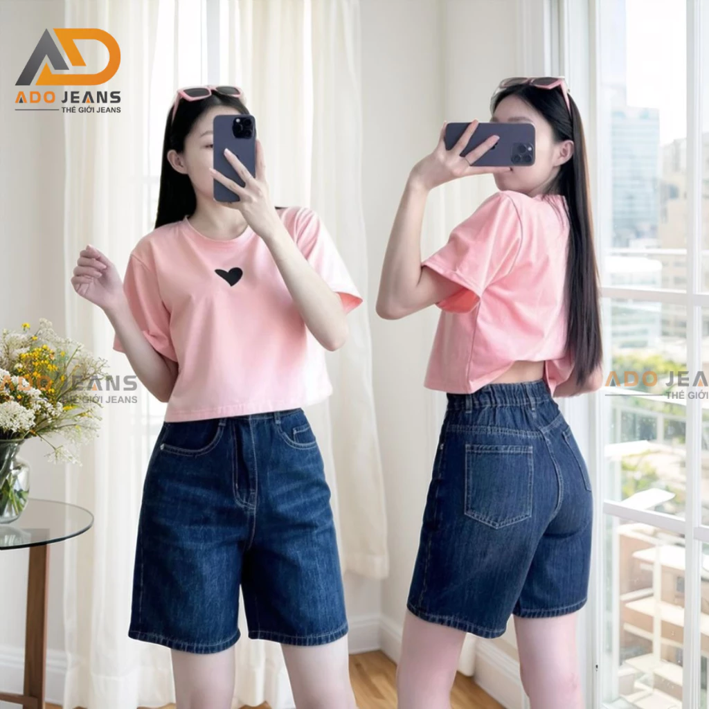 Quần short Jeans lững nữ cạp chun basic chuẩn form tôn dáng -chất Jeans bò dày mịn đẹp tôn dáng (Mã N09)