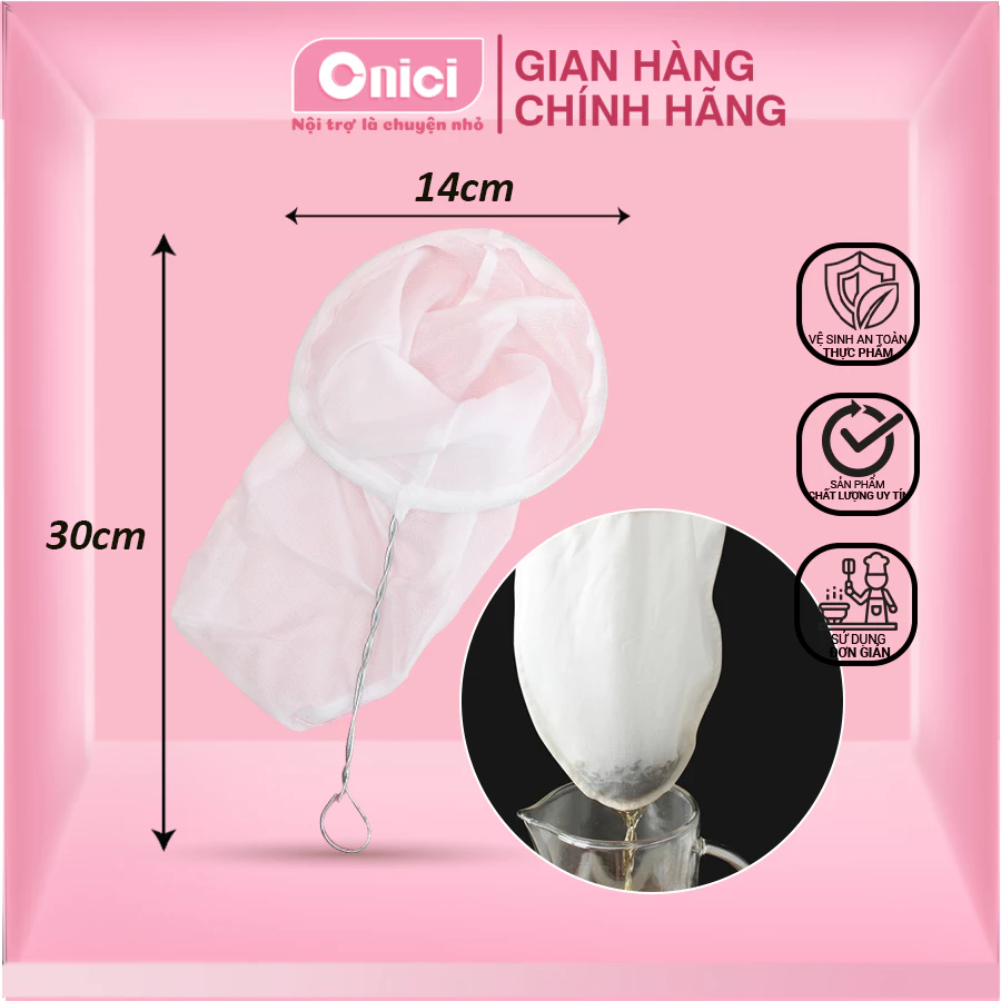 Vợt vải trắng lọc trà, cafe quai inox ONICI