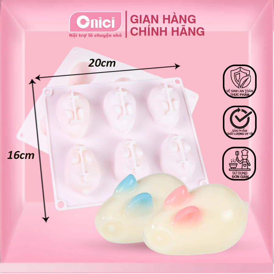 Khuôn con thỏ silicon làm bánh pudding, tàu hủ, khúc bạch dễ thương ONICI khuôn 6 con thỏ