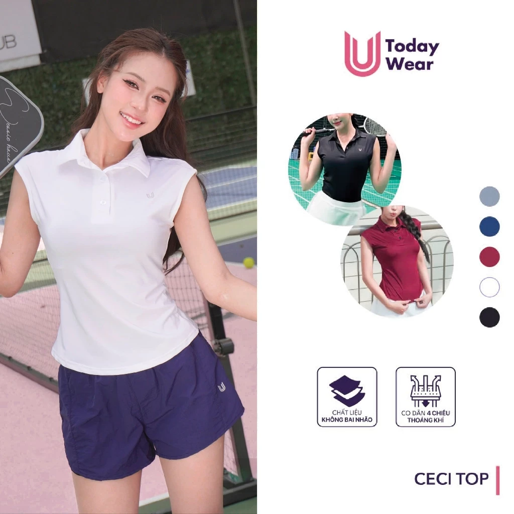 [Xả Hàng Giá Sốc] Áo thể thao cổ polo nữ Ceci Top Today U Wear tập gym yoga, chạy bộ, cầu lông, pickleball