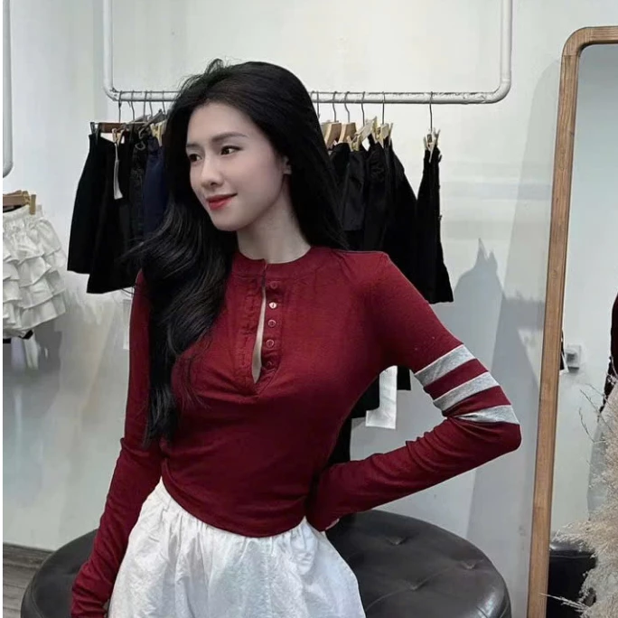 ÁO thun tay dài cổ u BOZIP 3 SOC TAY  ôm croptop phong cách Hàn Quốc M2594