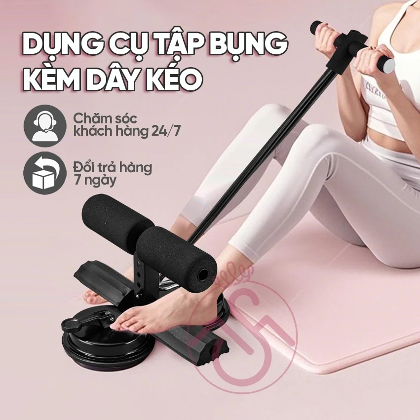 Dụng cụ tập cơ bụng có đế hút có đệm kèm dây kéo tập eo đồ dùng thể thao tại nhà giảm béo nam nữ
