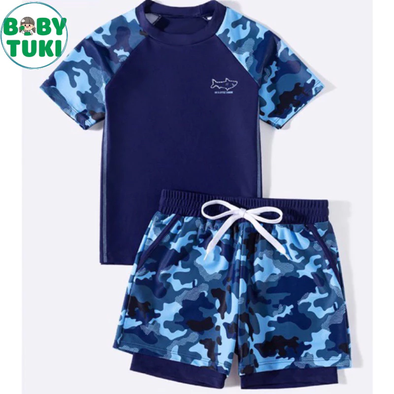 Đồ bơi cho bé trai size nhí đại 10-50kg, đồ bơi bé trai phối lưới hoạ tiết loang