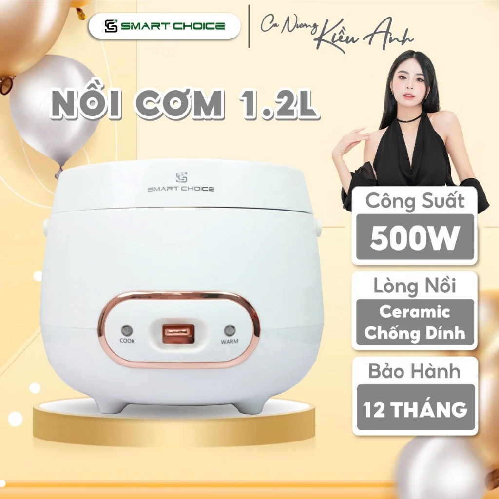 Nồi Cơm Điện Mini 1.2L SMARTCHOICE SCG-RC3001 Nồi Cơm Mini Lòng Phủ Ceramic Chống Dính Tốt Siêu Bền