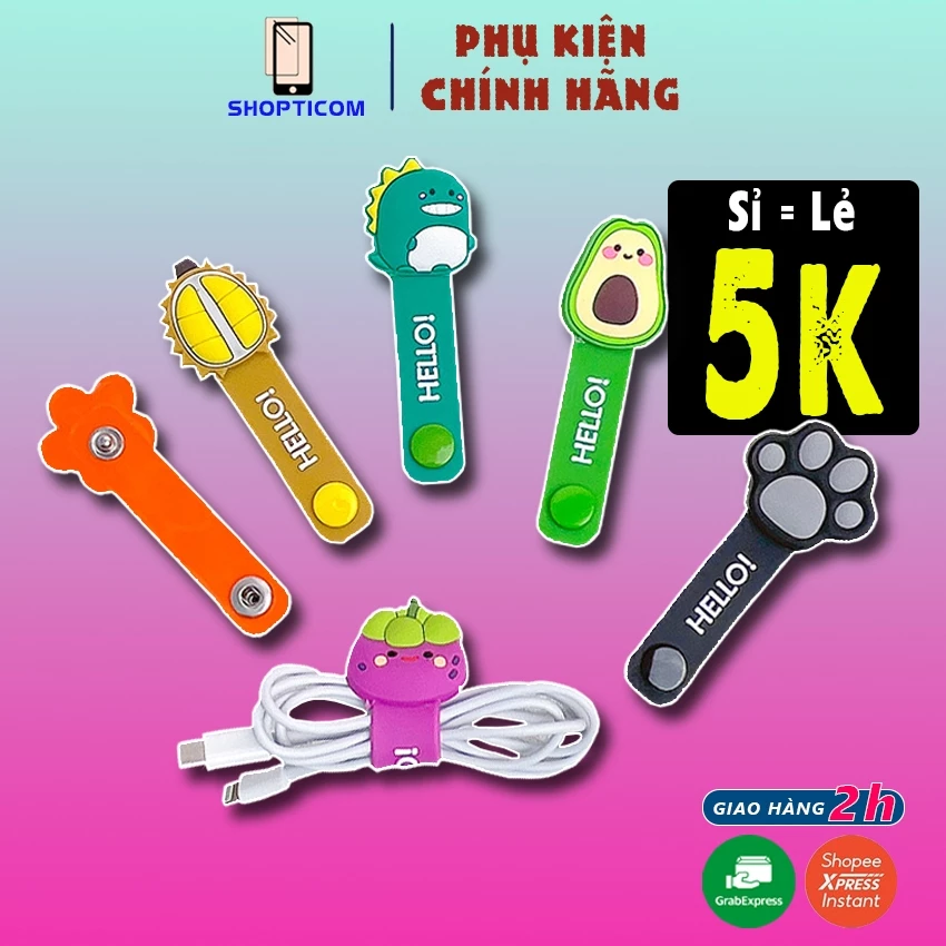 Dây quấn có KẸP S P giúp thu gọn cáp sạc, tai nghe hoạt hình