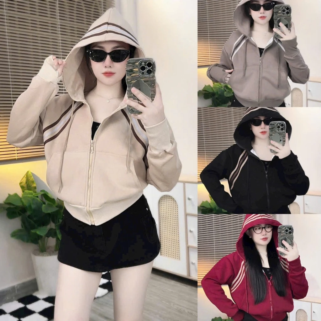 Áo khoác nữ viền sọc ,xỏ ngón túi trong màu sắc trẻ trung dễ chọn lựa