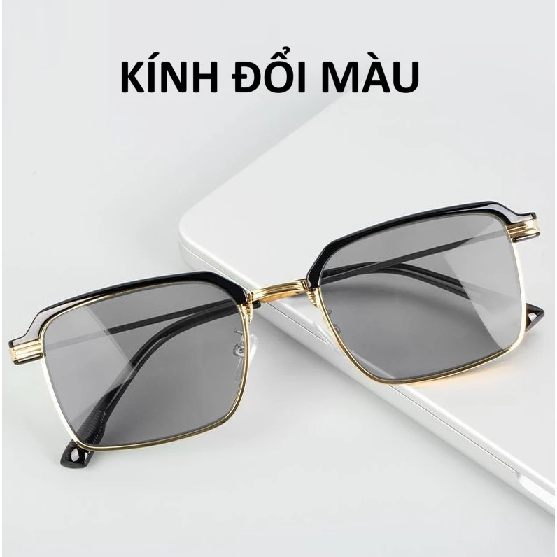 Kính Mắt Đổi Màu Nam Nữ Vuông Unisex CV01, Kính Râm Chuyển Màu Đi Nắng Kim Loại UV400 Thời Trang FERADO