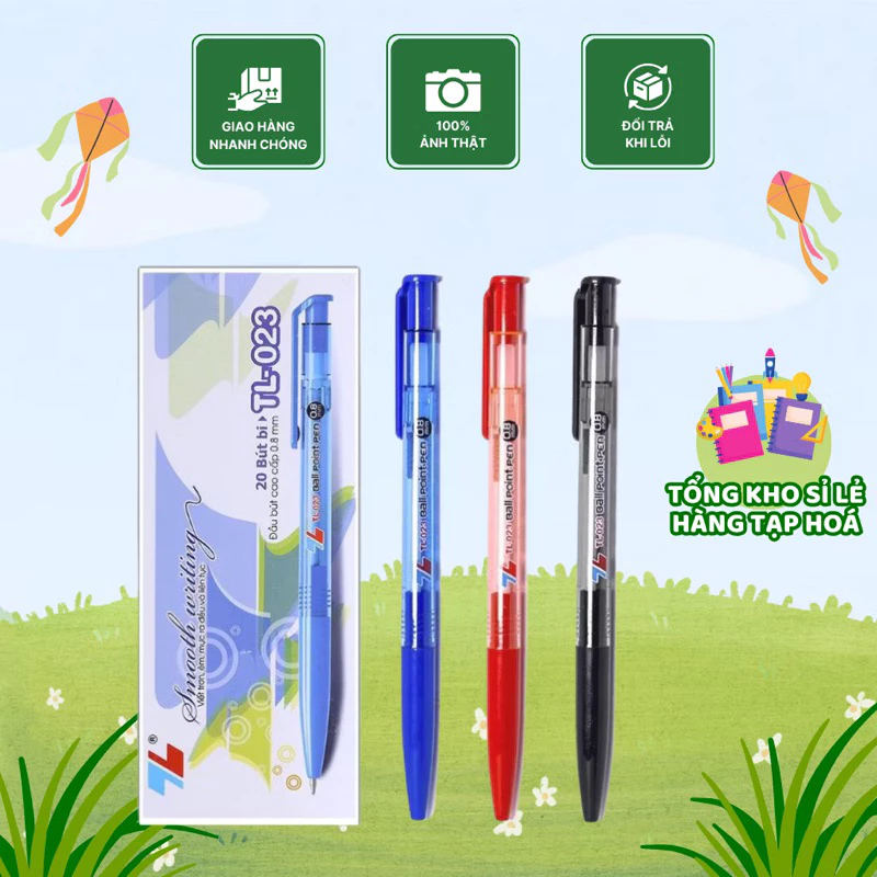 HỘP 20 CHIẾC BÚT BI 023 NÉT TO LOẠI SỊN VIẾT TRƠN (Khách mua được kiểm tra hàng thoải mái)