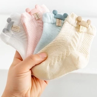 Sét 3-5 Đôi Tất lưới Mickey Xuất Hàn  Túi Zip Vải Sợi Cotton Dệt, Chất Mềm Mịn Và Thông Thoáng Cho bé 0-24 tháng