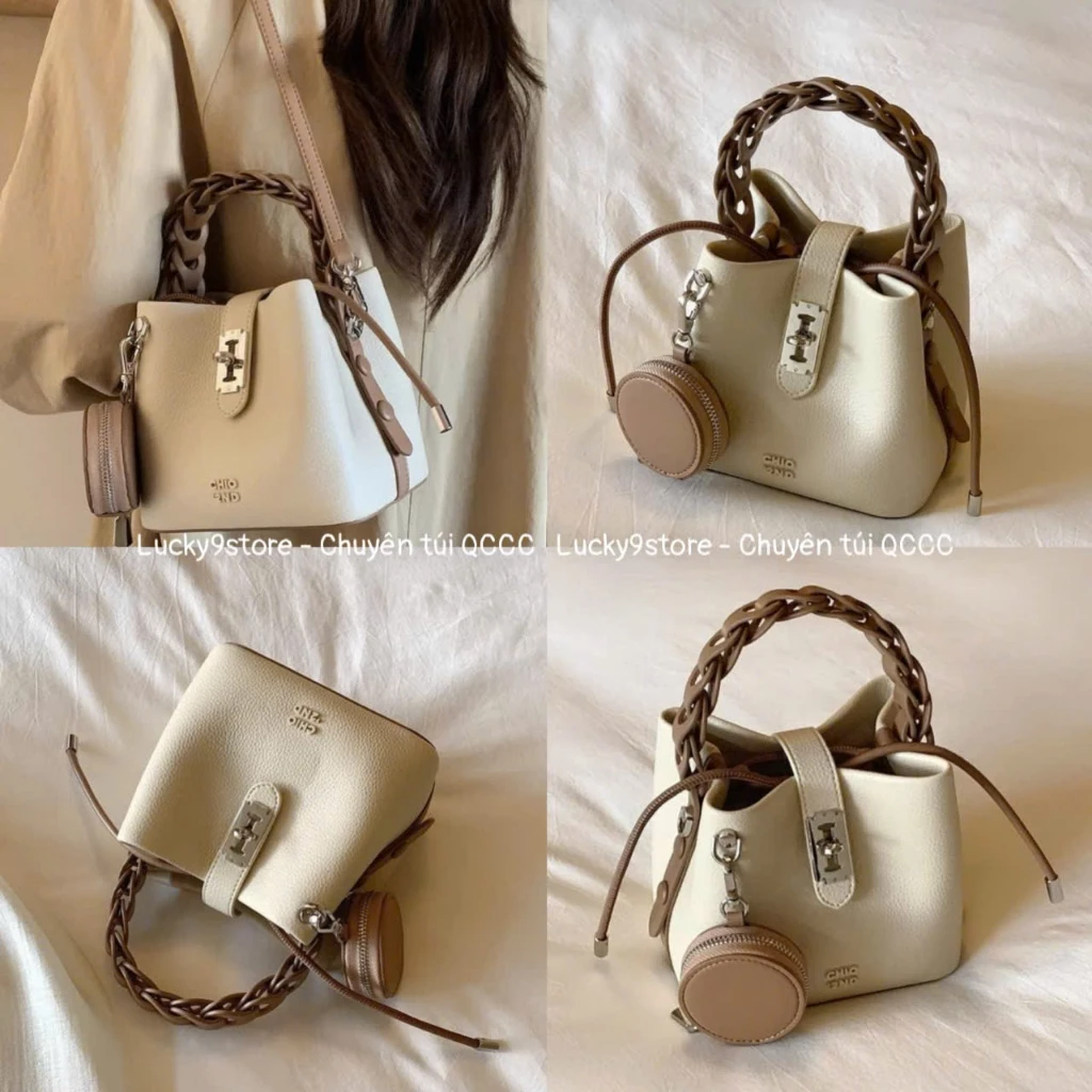 Túi nữ Túi Chio'2nd dáng giỏ xách quai tết size 17 tặng ví mini đeo vai đeo chéo chất da hạt hàng Quảng Châu HS138#