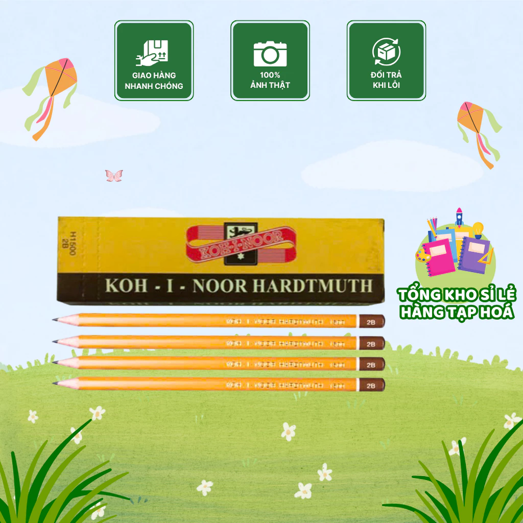 Hộp 12 chiếc bút chì gỗ 2B, chì tiệp KOH, chì kính 2B, chì King 9266, chì gỗ 2B rẻ