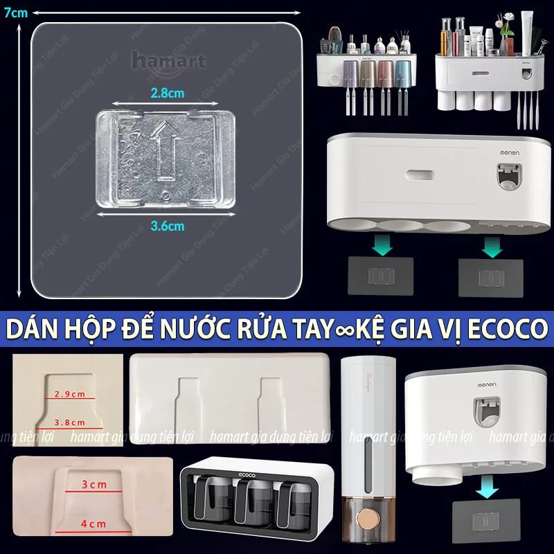 Miếng Dán Hộp Đựng Nước Rửa Tay Dầu Gội Sữa Tắm Thay Thế Kệ Gia Vị Ecoco Giá Để Cốc Giấy Treo Tường