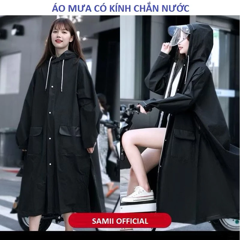 [Áo mưa trong suốt] có kính chắn bảo vệ cánh dơi rộng rãi giúp che mưa hiệu quả mà không vướng víu khi chạy xe
