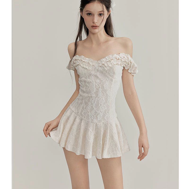 [Od] Đầm ngắn Ballet nữ phối ren điệu đà form dáng ôm vừa body có thể mặc 2 kiểu cả trễ vai