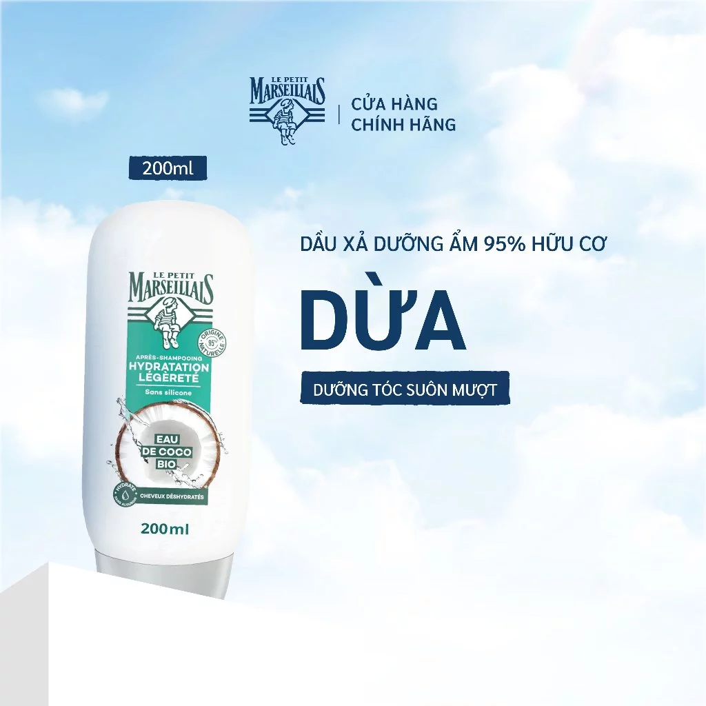 Dầu Xả Dưỡng Ẩm 95% Thiên Nhiên Le Petit Marseillais Chiết Xuất Dừa Hữu Cơ 200ml 4752