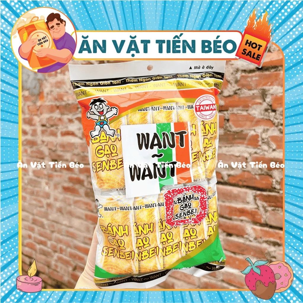 Bánh gạo Senbei Want Want vị nước tương kiểu Nhật (Gói 52g), đồ ăn vặt