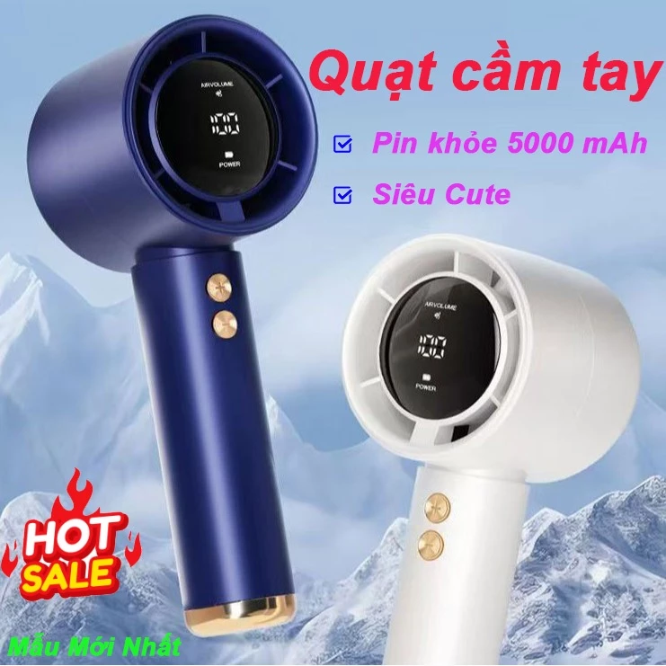 Quạt Cầm Tay Nhỏ Gọn, Quạt Điều Hòa Mini, Pin 5000mAh Hoạt Động Mạnh Mẽ Bền Bỉ, Màn Hình LED Hiển Thị