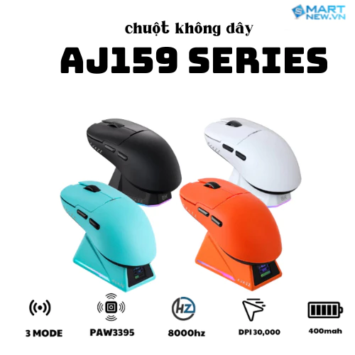 Chuột không dây gaming AJAZZ AJ159 Series - 3 mode kết nối - PAW3395 - 8K HZ - APP tùy chỉnh
