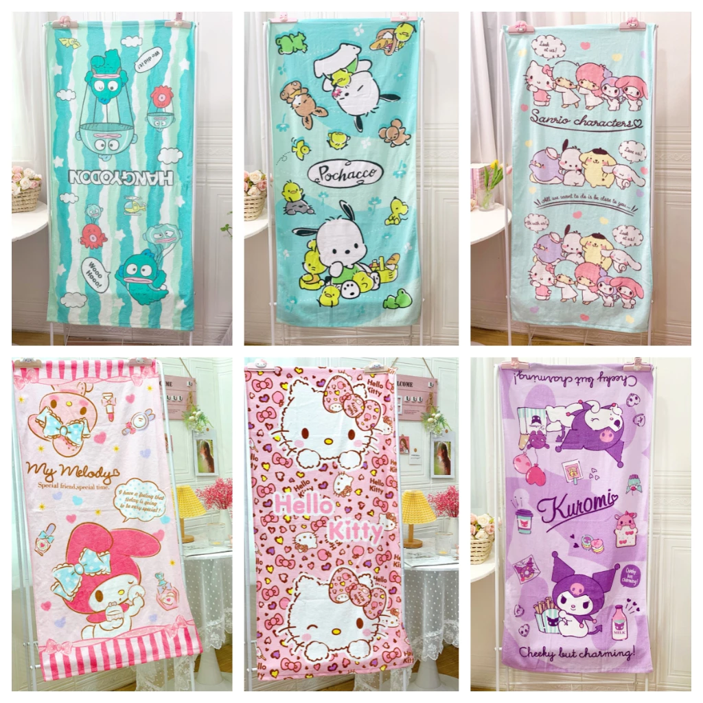 Khăn Tắm Trẻ Em Thấm Hút Siêu Mềm Họa Tiết Hoạt Hình Dễ Thương Hello Kitty, Kuromi