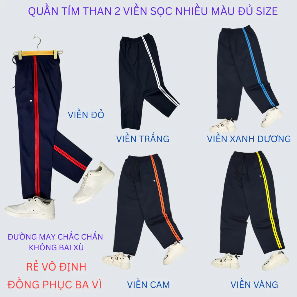 Quần Thể Dục Học Sinh,Sinh Viên Màu  Xanh Than,Nam Nữ 2 Sọc - 3 Sọc  Chuẩn mẫu  Nhà Trường