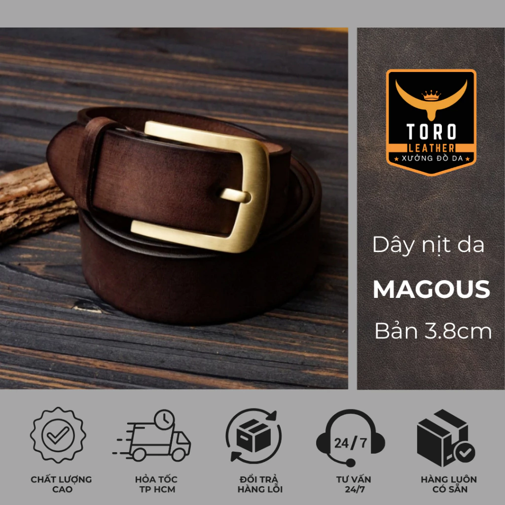 Thắt lưng【Bảo hành 5 năm】Dây nịt da thật 100% (Tặng đinh đóng lỗ) - Dây nịt Magous - mã DNM
