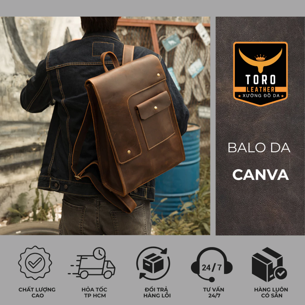 Balo da【Bảo hành 5 năm】Balo da bò thật 100% - mã BLC - Balo Canva