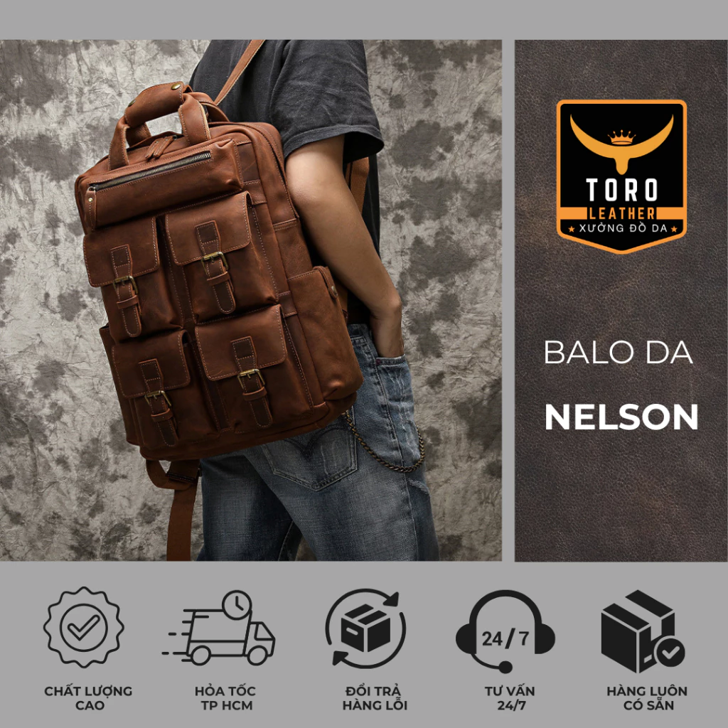 Balo da【Bảo hành 5 năm】Balo da bò thật 100% - mã BLN - Balo Nelson