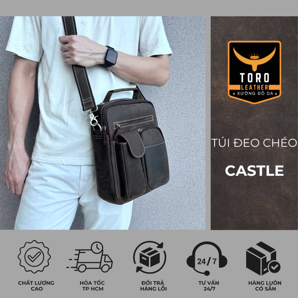 Túi đeo chéo【Bảo hành 5 năm】Túi da nam chất liệu bò thật 100%  - mã TDCC - Túi đeo chéo Castle