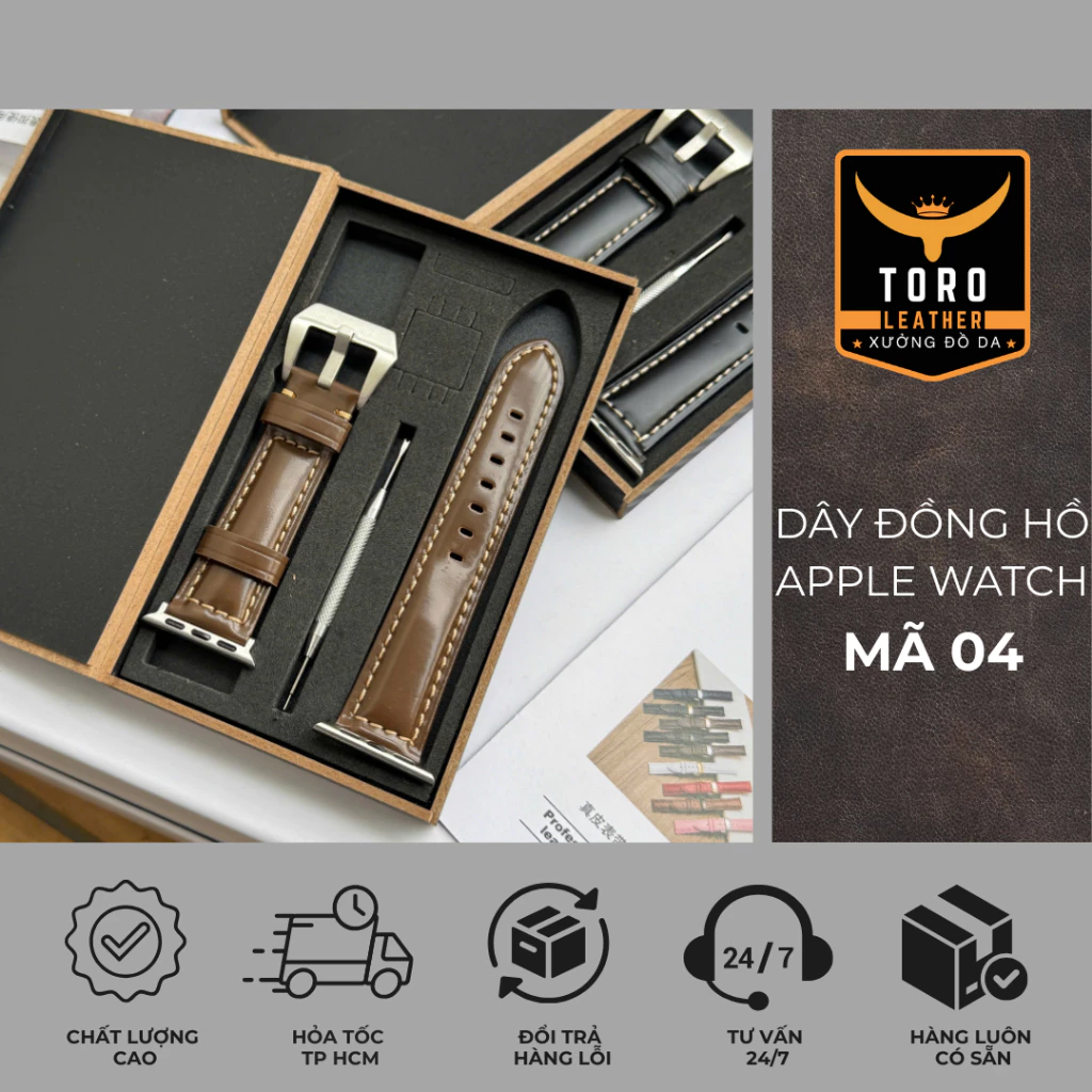 Dây da cao cấp dùng cho đồng hồ Apple Watch khóa thường chất liệu da bò thật 100%-Fullbox mã DAW04