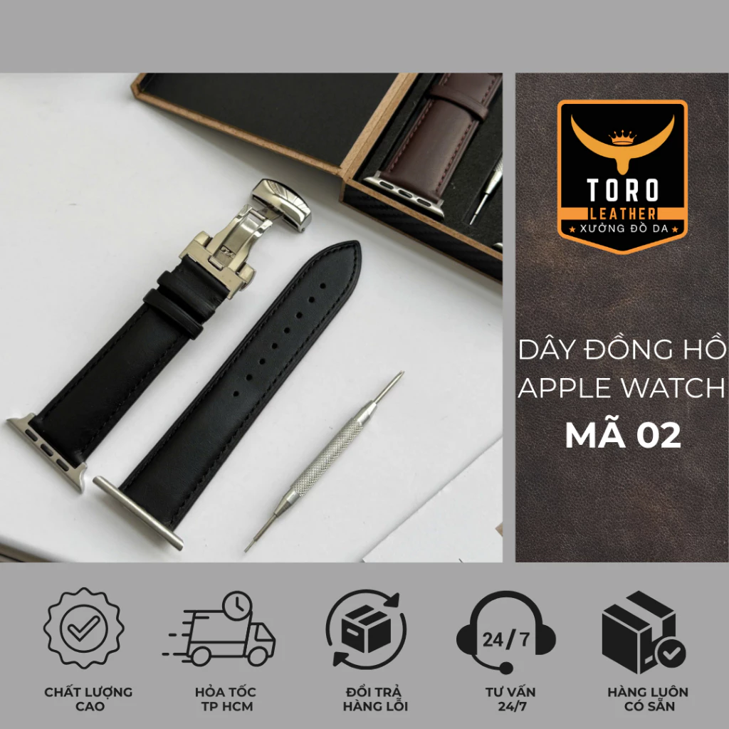 Dây da cao cấp dùng cho đồng hồ Apple Watch khóa bướ.m chất liệu da bò thật 100%