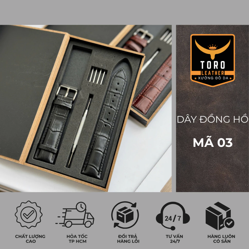 Dây đồng hồ cao cấp 20mm khóa thường chất liệu da cá sấu -Full phụ kiện thay dây mã DDH03