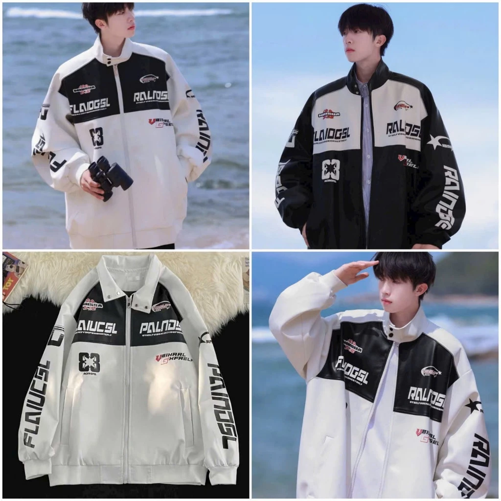 Áo khoác Dù  Gió Unisex in 2 Lớp cổ sơ mi cao nút bấm Tay Dài Nam Nữ mặc Jacket Bomber zip Áo Bóng Chày Đi Phượt