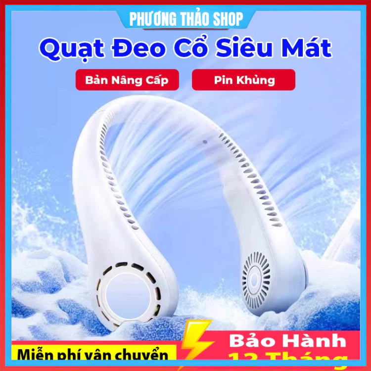 Quạt Đeo Cổ Tích Điện Dung Lượng Pin Khủng Không Cánh Nhiều Chế Độ Làm Mát Chân Sạc USB, Tiện Lợi, Thời Trang..