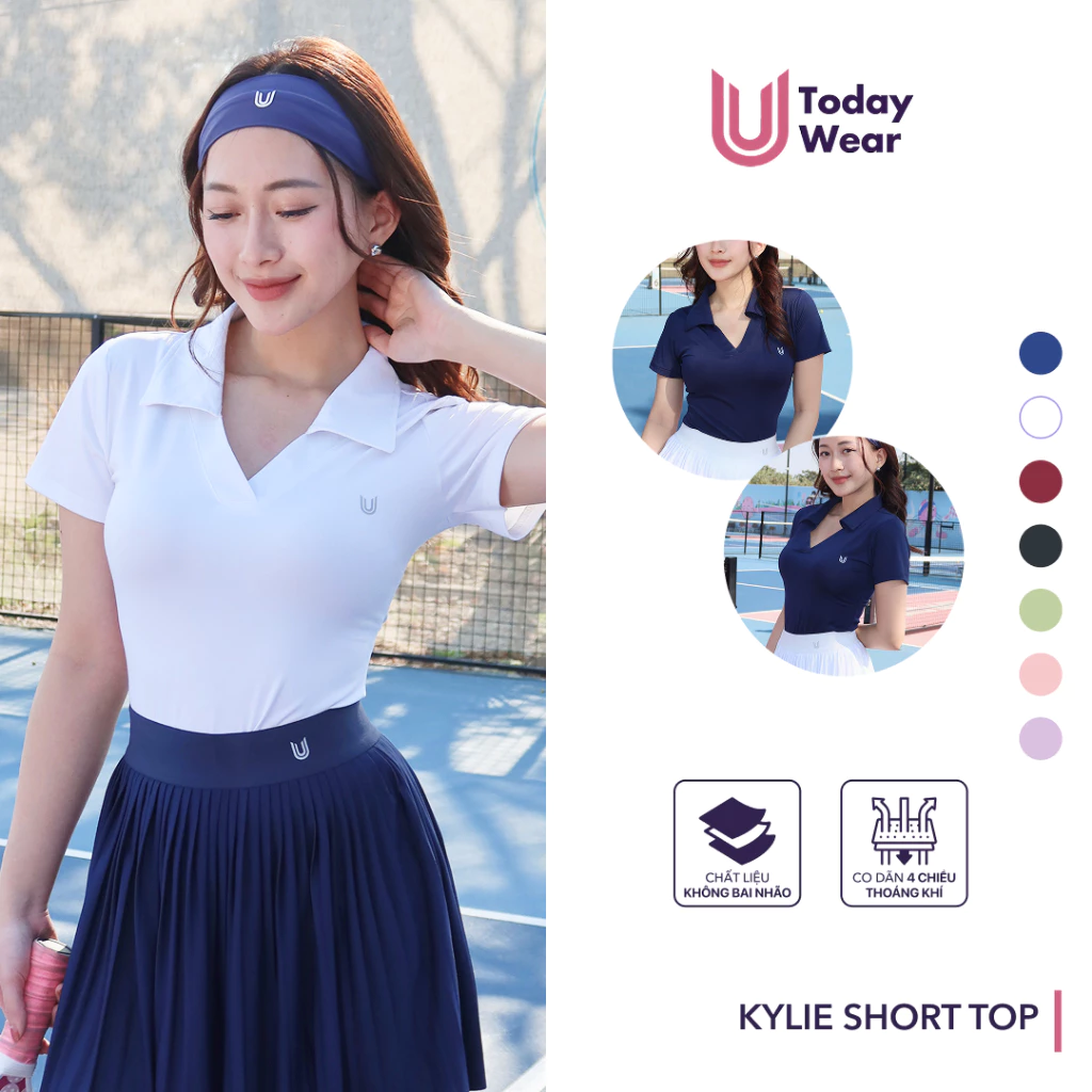Áo thể thao nữ ngắn tay Kylie Short Top Today U Wear cổ chữ V trẻ trung thấm hút mồ hôi