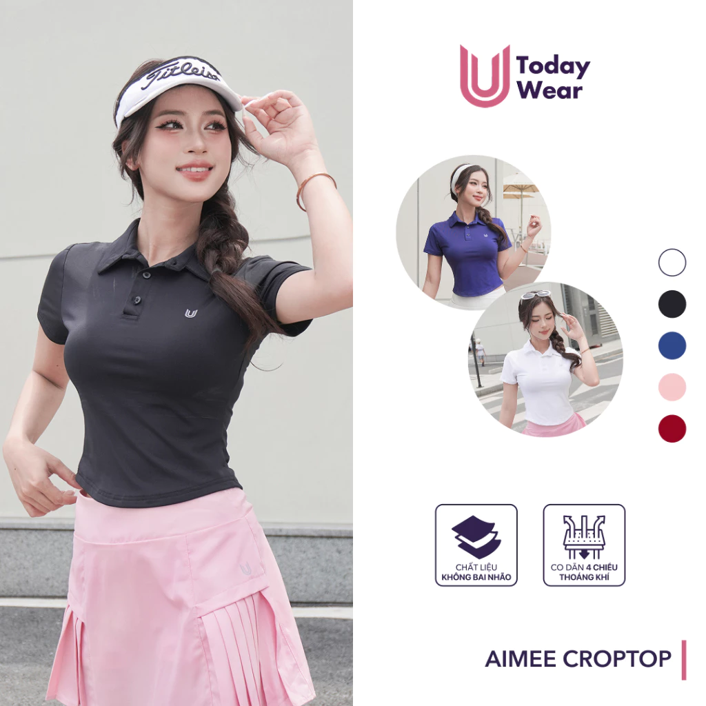 Áo thể thao polo croptop Aimee Today U Wear chất liệu thoáng mát thấm hút mồ hôi tập gym, pickelball
