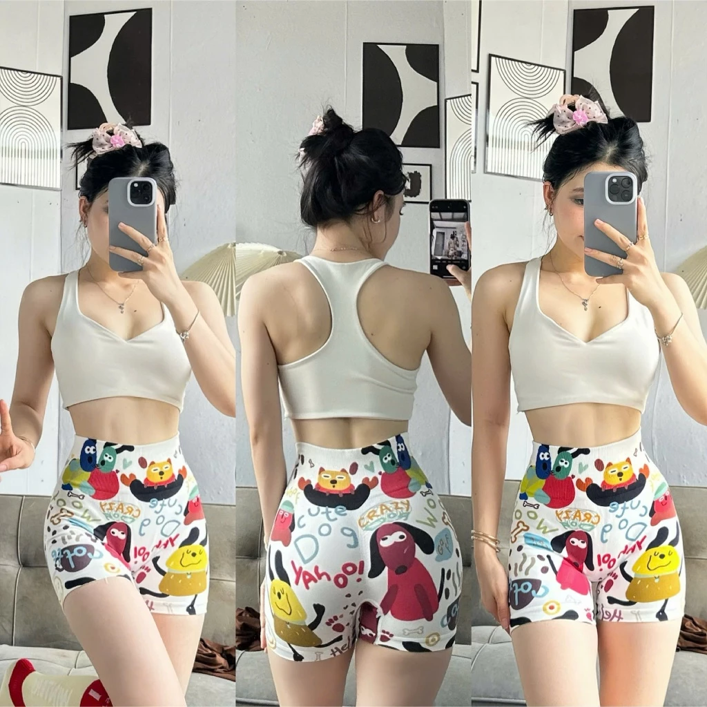 Quần Đùi Chất Dệt HOẠ TIẾT HOẠT HÌNH Dễ Thương  Chun Mông Q27 Nữ  Co Giãn Tập - Gym - Yoga - Aerobic⚡️ Hàng Nhập Khẩu ⚡️