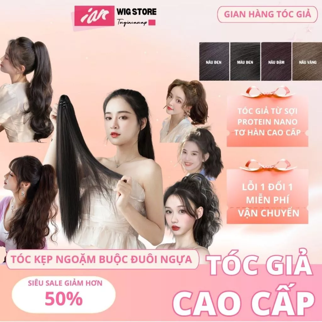 Tóc Giả Ngoạm Đuôi Ngựa, Tóc Kẹp Ngoạm Thẳng, Kẹp Ngoạm Xoăn Cao Cấp 55cm