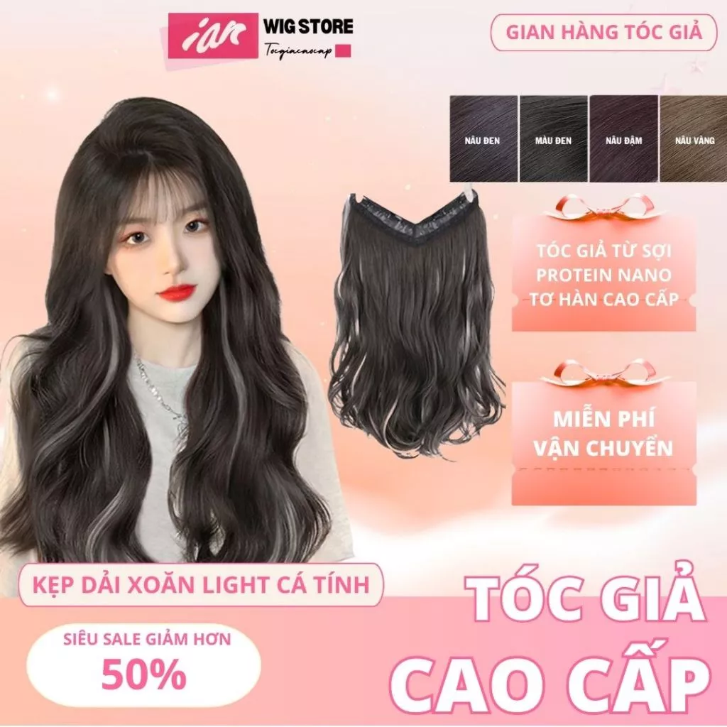 Tóc Kẹp dải 3/4 Đầu,Xoăn Sóng Hấp Dẫn-Tóc Kẹp IAN
