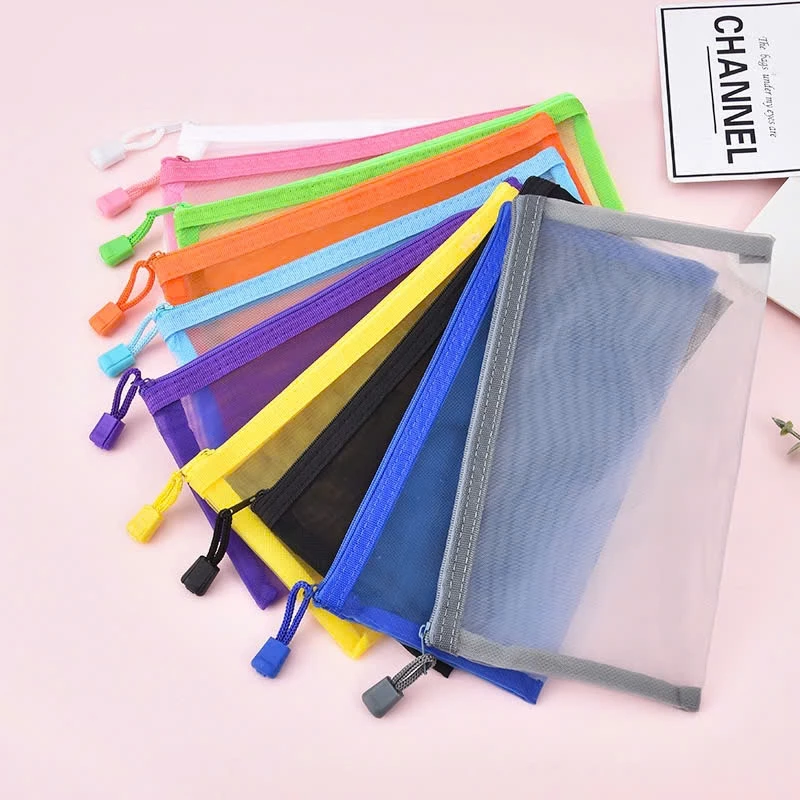 TÚI ĐỰNG BÚT LƯỚI trong suốt để đựng bút viết, mỹ phẩm có khóa kéo đa năng tiện dụng