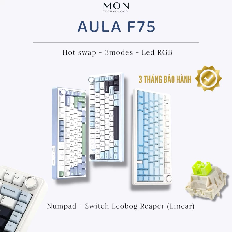 [Sẵn Hàng] Bàn phím Aula F75 3 Modes | Mạch Xuôi | Led RGB | Keymap