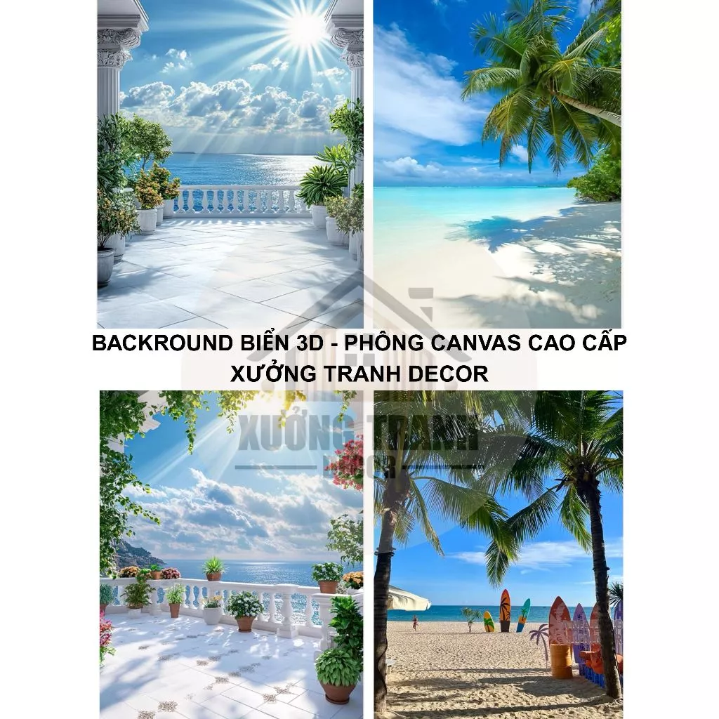 Phông backround Studio Chụp ảnh bãi biển, hoàng hôn, cát trắng - Chất liệu vải Canvas cao cấp - XUONG TRANH DECOR