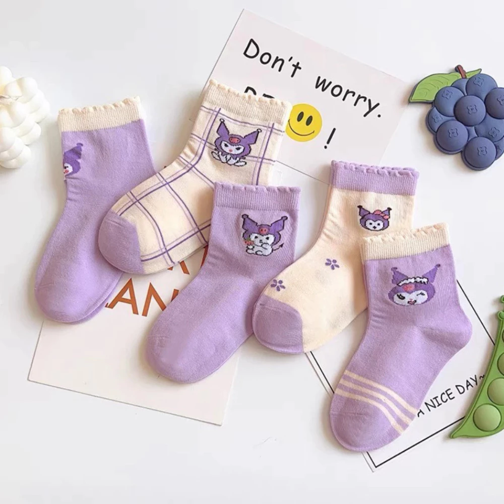 Set 10 Đôi Tất Trẻ Em Didooglt Cổ Cao Họa Tiết Kuromi Chống Trượt Cotton Mềm Mịn An Toàn Cho Bé
